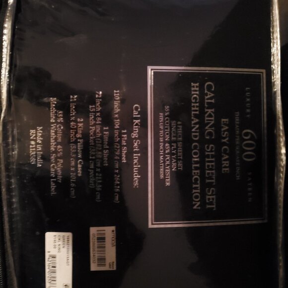 HIGHLAND COLLECTION LUXURY 600 SATEEN CAL KING 4 PIECE SHEET SET - Picture 4 of 6